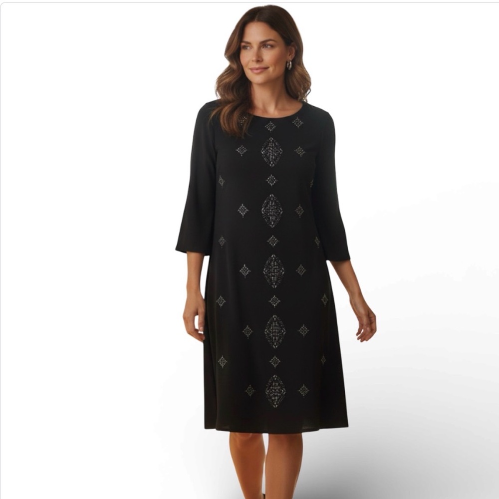 White House Black Market Embellished Black Shift Dress Sequins Sz  S EUC Classic